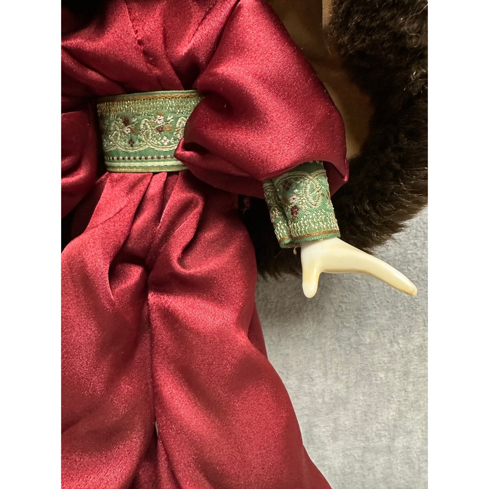 Vintage Porcelain Harlequin Doll Burgundy Satin Faux Fur Art Deco Pierrot - Picture 8 of 15